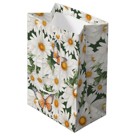 Waterverf madeliefjes en monarchvlinders medium cadeauzakje (Voorkant Gekanteld)