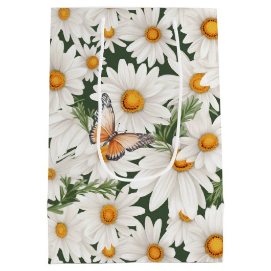 Waterverf madeliefjes en monarchvlinders medium cadeauzakje (Achterkant)