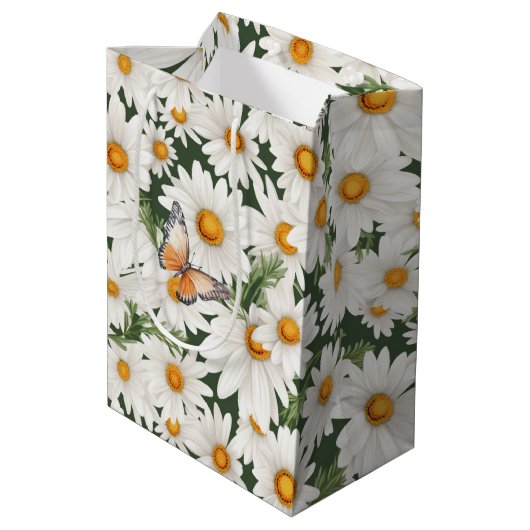 Waterverf madeliefjes en monarchvlinders medium cadeauzakje (Achterkant Gekanteld)