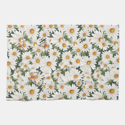 Waterverf madeliefjes en monarchvlinders theedoek (Horizontaal)