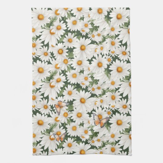 Waterverf madeliefjes en monarchvlinders theedoek (Verticaal)