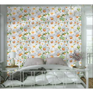  Waterverf madeliefjes en vlinders Behang