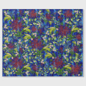 Waterverf madeliefjes en vlinders blauw cadeaupapier (Vlak)