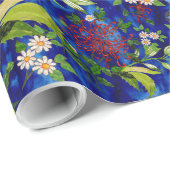 Waterverf madeliefjes en vlinders blauw cadeaupapier (Rol Hoek)