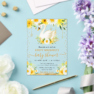 Waterverf Madeliefjes Gele Bloemen Zwaan Baby Show Acryl Uitnodigingen