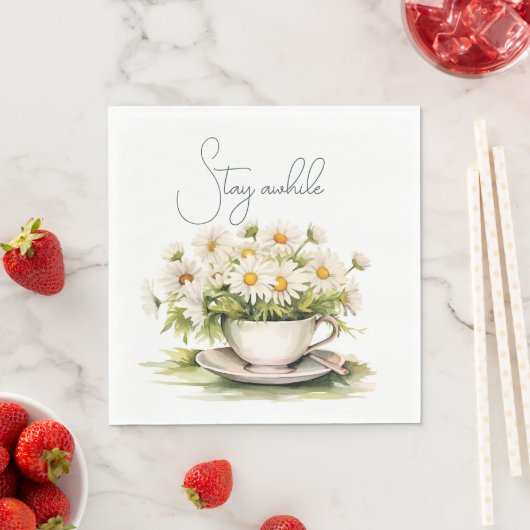 Waterverf madeliefjes in koffiekopje met tekst servet (Insitu)