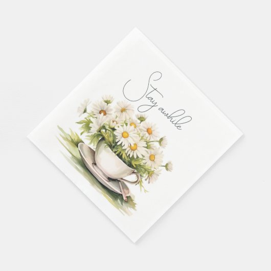 Waterverf madeliefjes in koffiekopje met tekst servet (Hoek)