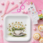 Waterverf madeliefjes in koffiekopje papieren bordje (Feest)