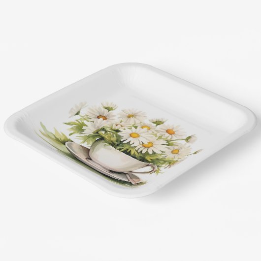 Waterverf madeliefjes in koffiekopje papieren bordje (Gebogen)