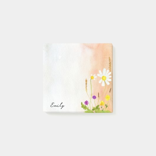 Waterverf madeliefjes met gepersonaliseerde naam post-it® notes (Voorkant)