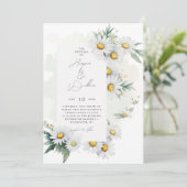 Waterverf madeliefjes off-centered bruiloft kaart (Staand voorkant)