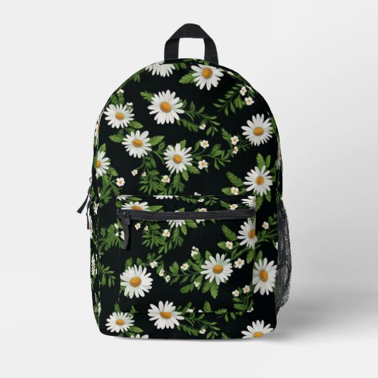 Waterverf madeliefjes op zwart bedrukte rugzak (Voorkant)