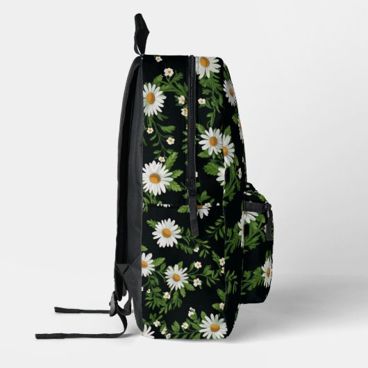 Waterverf madeliefjes op zwart bedrukte rugzak (Links)