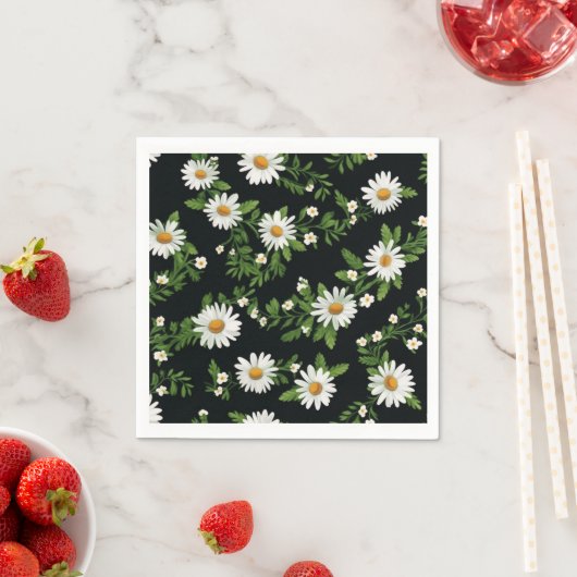 Waterverf madeliefjes op zwart servet (Insitu)