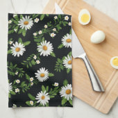 Waterverf madeliefjes op zwart theedoek (Quarter Fold)