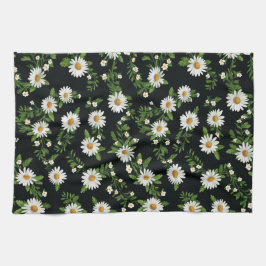 Waterverf madeliefjes op zwart theedoek