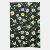 Waterverf madeliefjes op zwart theedoek (Verticaal)