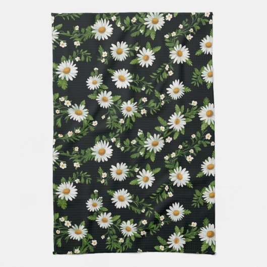 Waterverf madeliefjes op zwart theedoek (Verticaal)