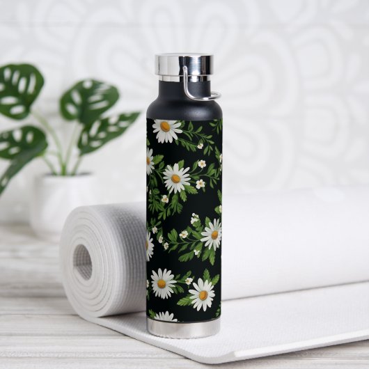 Waterverf madeliefjes op zwart waterfles (Yoga)