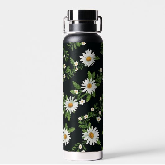 Waterverf madeliefjes op zwart waterfles (Achterkant)