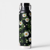 Waterverf madeliefjes op zwart waterfles (Voorkant)