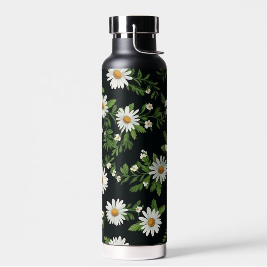 Waterverf madeliefjes op zwart waterfles (Links)