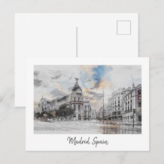 Waterverf Madrid Briefkaart – Schilderachtig skyli (Voorkant / Achterkant)