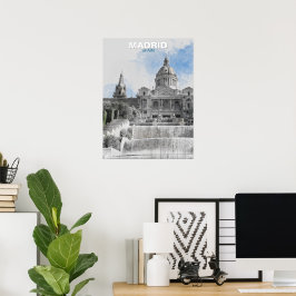 Waterverf Madrid Skyline Poster – Spanje Cityscape