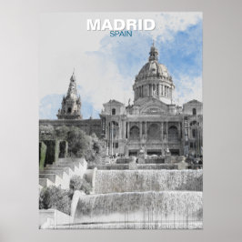 Waterverf Madrid Skyline Poster – Spanje Cityscape