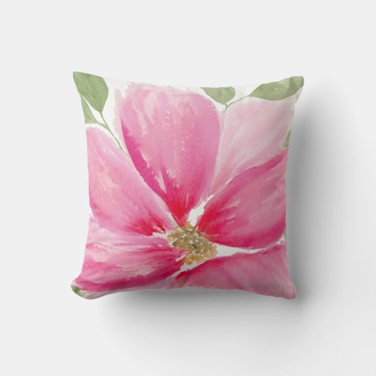Waterverf Magenta Bloem Kussen (Voorkant)