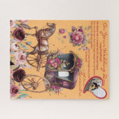 Waterverf Magenta Floral Carriage Passen getrouwd Legpuzzel (Horizontaal)