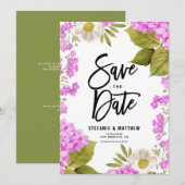 Waterverf Magenta Hortensia Bloem QR-code Save The Date (Voorkant / Achterkant)