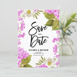 Waterverf Magenta Hortensia Bloem QR-code Save The Date