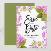 Waterverf Magenta Hydrangea Floral Save The Date (Voorkant / Achterkant)