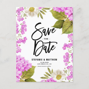 Waterverf Magenta Hydrangea Floral Save the Date Aankondigingskaart