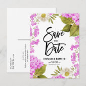 Waterverf Magenta Hydrangea Floral Save the Date Aankondigingskaart (Voorkant / Achterkant)