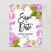 Waterverf Magenta Hydrangea Floral Save the Date Aankondigingskaart (Voorkant)