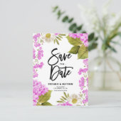 Waterverf Magenta Hydrangea Floral Save the Date Aankondigingskaart (Staand voorkant)