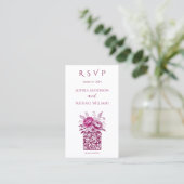 Waterverf Magenta Peony-RSVP-QR-code Visitekaartje (Staand voorkant)