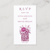 Waterverf Magenta Peony-RSVP-QR-code Visitekaartje (Voorkant)