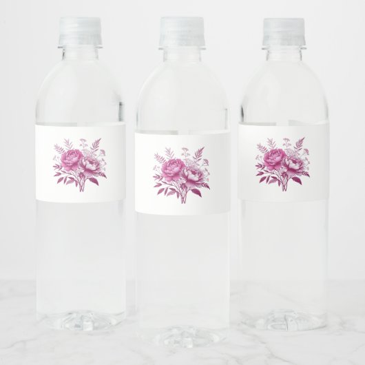 Waterverf Magenta Peony- Waterfles Etiket (Flessen)