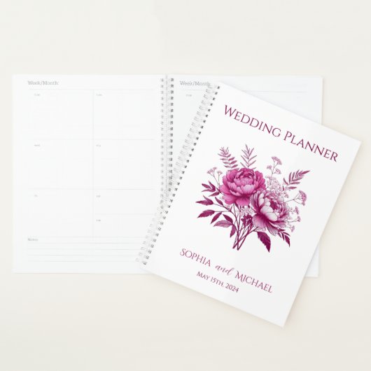 Waterverf Magenta Pioen-Bruiloft-Planner Planner (Display)