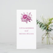 Waterverf Magenta Pioen-bruiloft programma- (Staand voorkant)