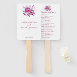 Waterverf Magenta Pioen-bruiloft programma Handwaaier