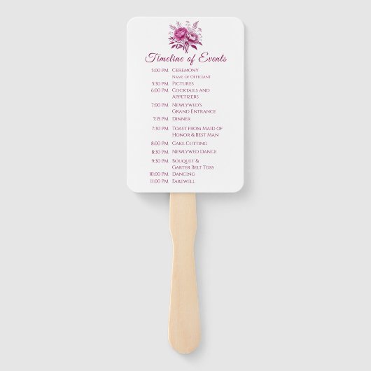 Waterverf Magenta Pioen-bruiloft programma Handwaaier (Achterkant)
