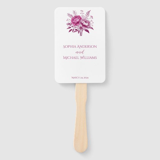 Waterverf Magenta Pioen-bruiloft programma Handwaaier (Voorkant)