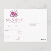 Waterverf Magenta Pioen-RSVP-Bruiloft- Briefkaart (Achterkant)
