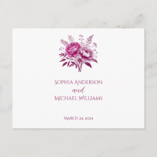 Waterverf Magenta Pioen-RSVP-Bruiloft- Briefkaart