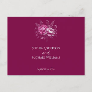 Waterverf Magenta Pioen-RSVP-Bruiloft- Briefkaart
