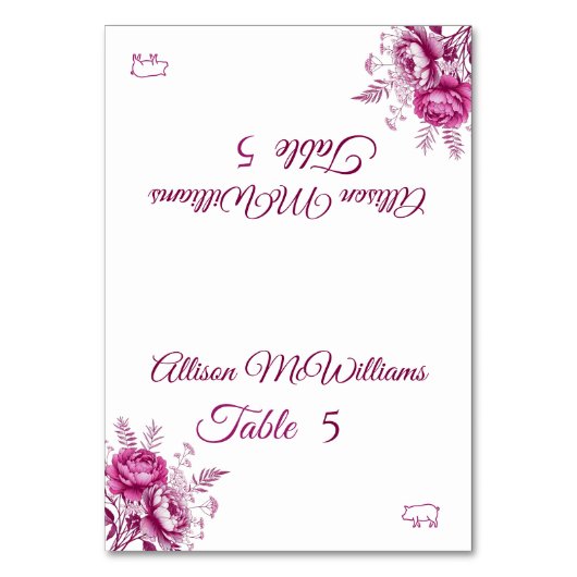 Waterverf Magenta Pioen-Varkenspictogram-bruiloft- Kaart (Voorkant)